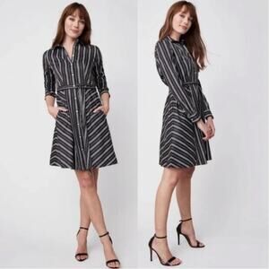 Untuckit Willow Black White Striped Mini Cotton Blend Shirtdress Size 2